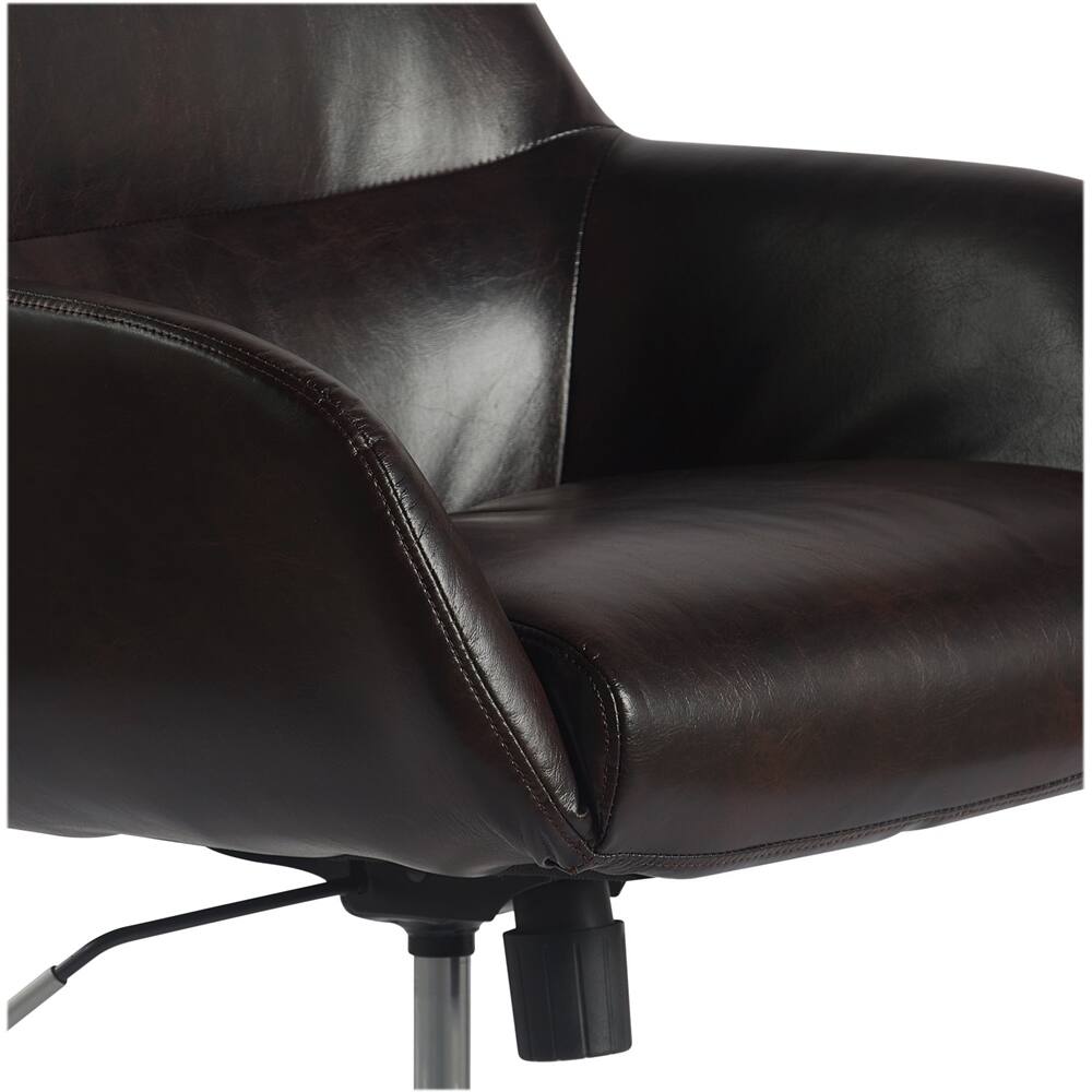 Alt View 15. Finch - Home Office Chair in Modern Sleek Design with Fixed Padded Armrests Adjustable Height Reclining Swivel Leather - Silver/Dark Brown.