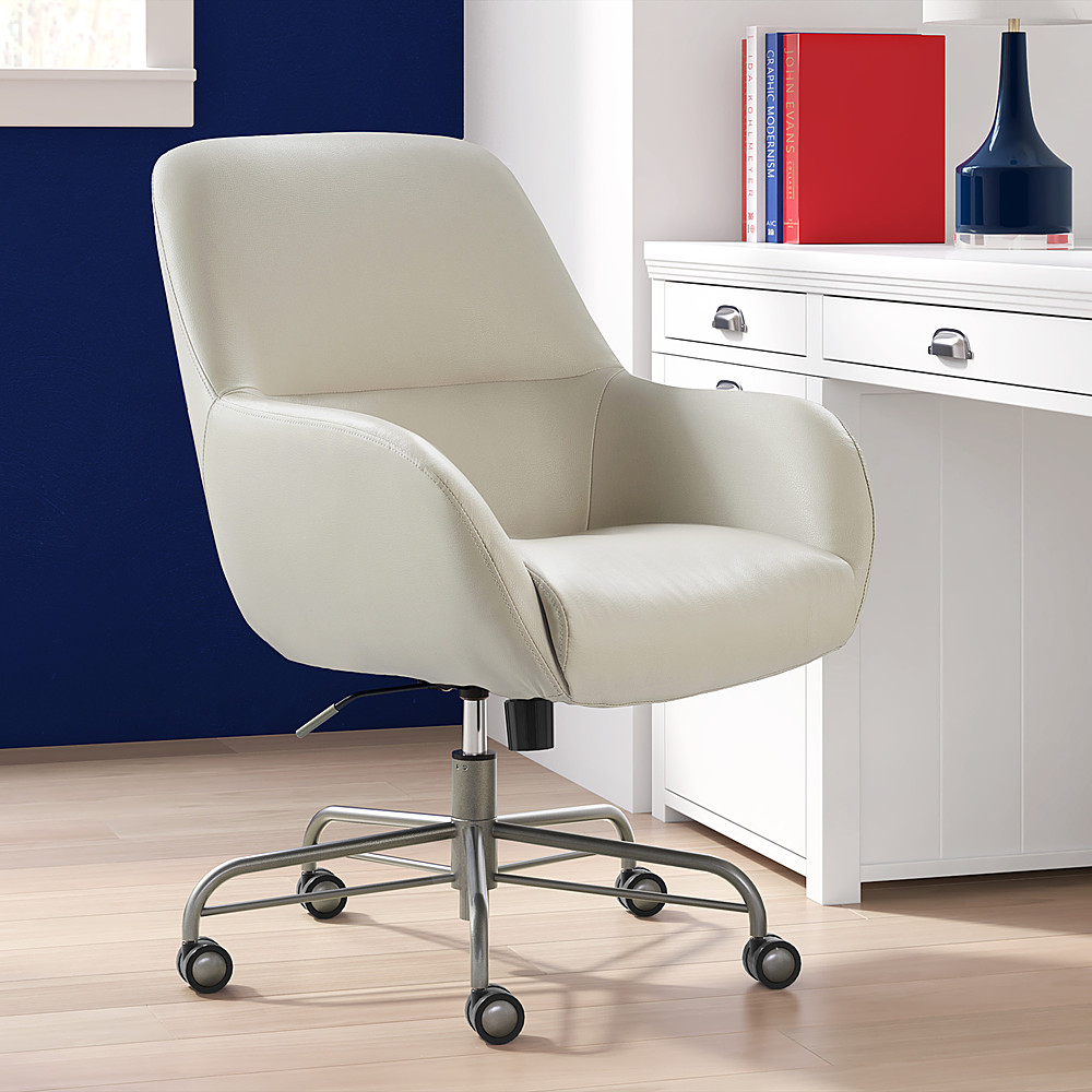 Left View: Finch - Forester Modern Bonded Leather Executive Chair - Silver/Cream