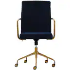 Front. Elle Decor - Giselle Mid-Century Modern Fabric Executive Chair - Gold/Velvet Blue.