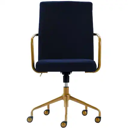 Front. Elle Decor - Giselle Mid-Century Modern Fabric Executive Chair - Gold/Velvet Blue.