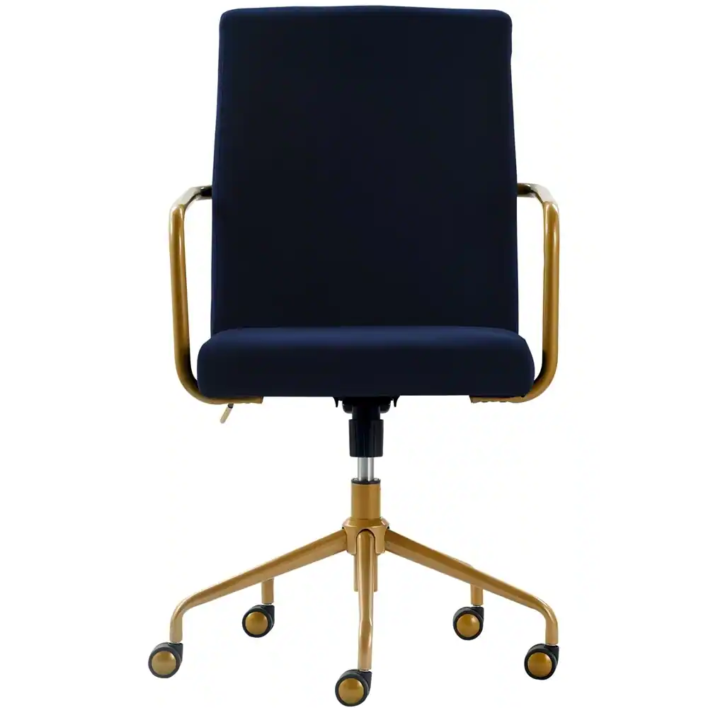 Front. Elle Decor - Giselle Mid-Century Modern Fabric Executive Chair - Gold/Velvet Blue.
