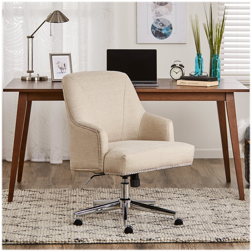 Left View: Serta - Leighton Modern Twill Fabric Home Office Chair - Chrome/Light Beige