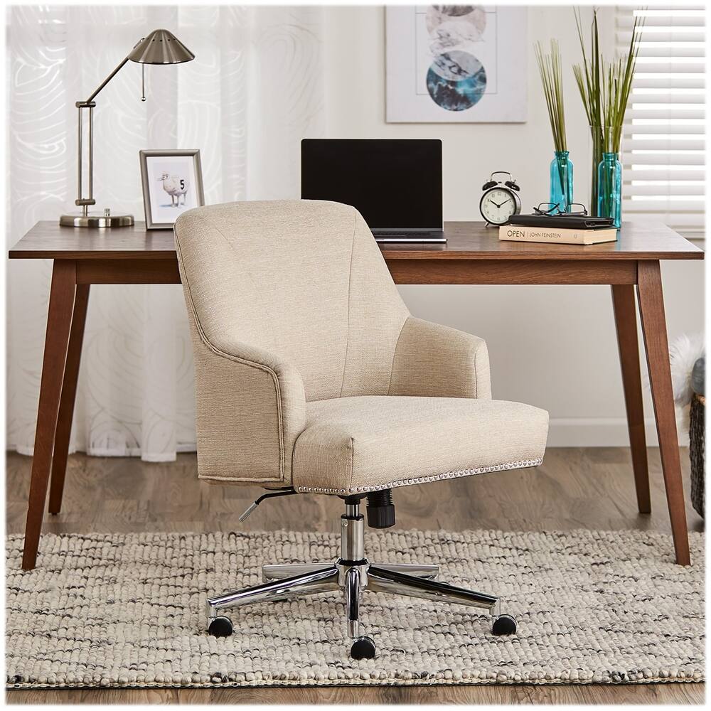 Left. Serta - Leighton Modern Twill Fabric Home Office Chair - Chrome/Light Beige.