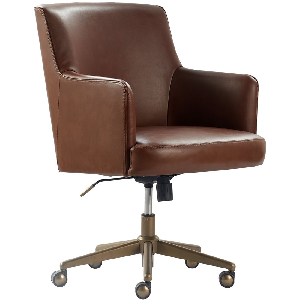 Left View: Finch - Belmont Modern Bonded Leather Home Office Chair - Bronze/Cognac Brown