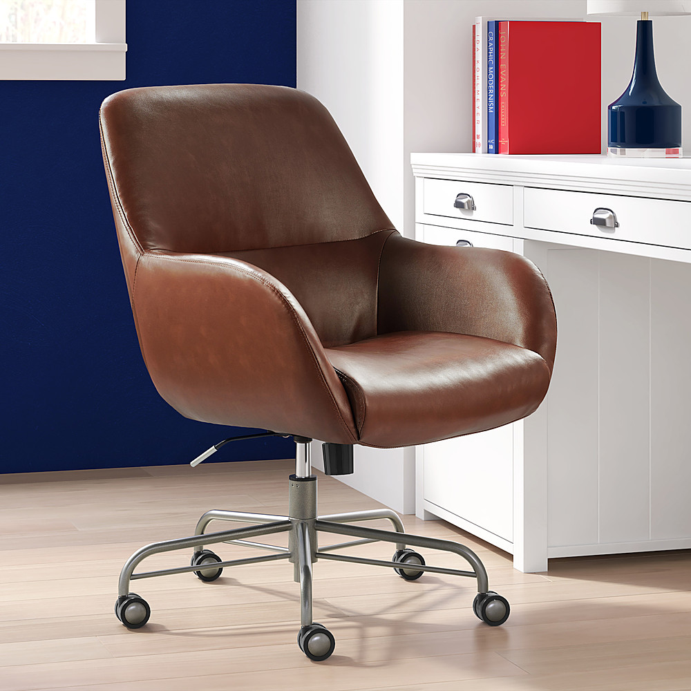 Left View: Finch - Forester Modern Bonded Leather Executive Chair - Cognac Brown