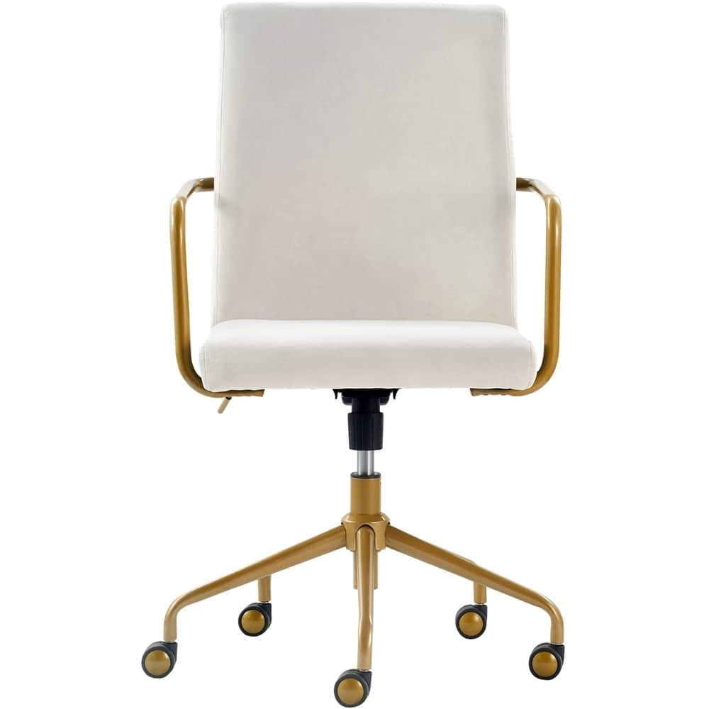 Elle Decor - Giselle Mid-Century Modern Fabric Executive Chair - Gold/Velvet Cream - Front_Zoom