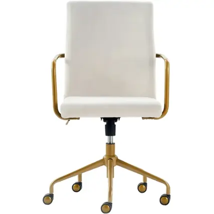 Front. Elle Decor - Giselle Mid-Century Modern Fabric Executive Chair - Gold/Velvet Cream.