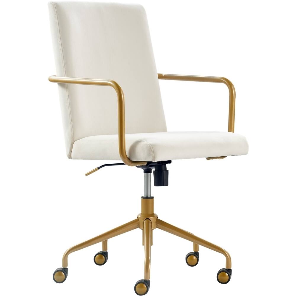 Left. Elle Decor - Giselle Mid-Century Modern Fabric Executive Chair - Gold/Velvet Cream.