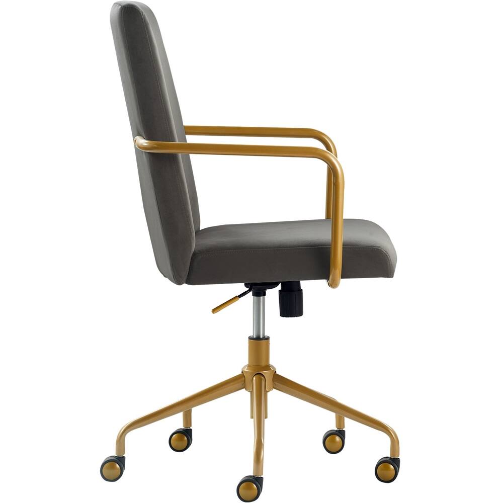 Alt View 13. Elle Decor - Giselle Mid-Century Modern Fabric Executive Chair - Gold/Light Gray Velvet.