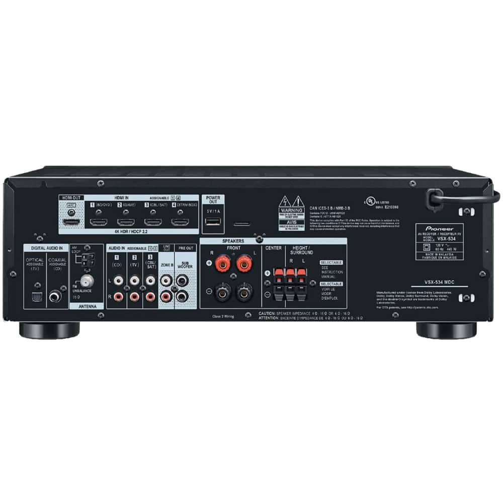 Back. Pioneer - 5.2-Ch. with Dolby Atmos 4K Ultra HD HDR Compatible A/V Home Theater Receiver - Black.