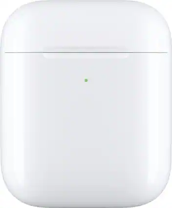 Front. Apple - Geek Squad Certified Refurbished AirPods Wireless Charging Case - White.