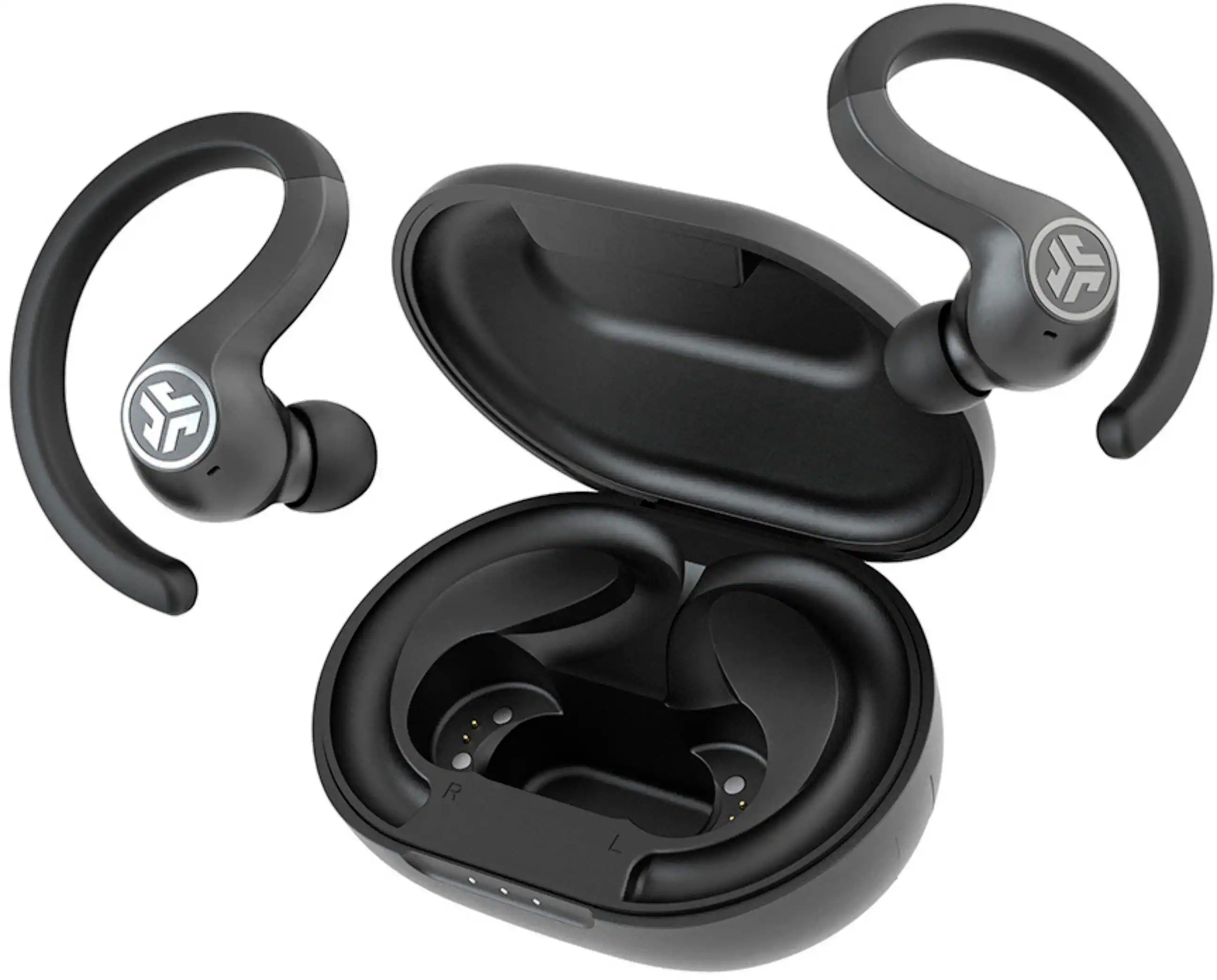 Front. JLab - JBuds Air Sport True Wireless Earbuds - Black.