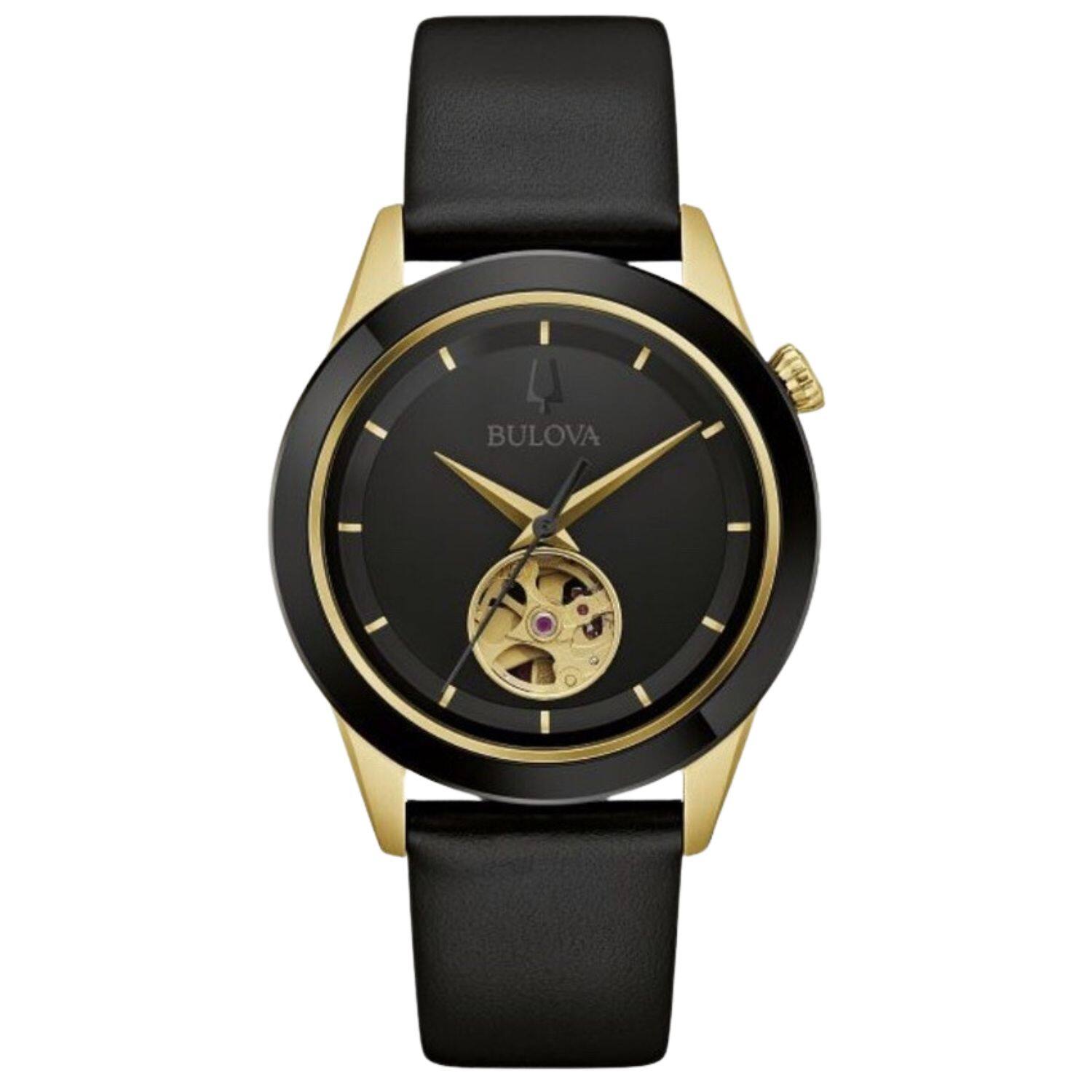 Front. Bulova - Bulova Men's Apollo Black Dial Watch - 98A327 - Black.