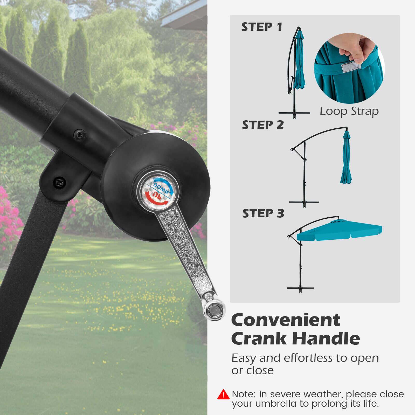 Convenient Crank Handle: Easy and effortless to open or close! Note: In severe weather, please close your umbrella to prolong its life.