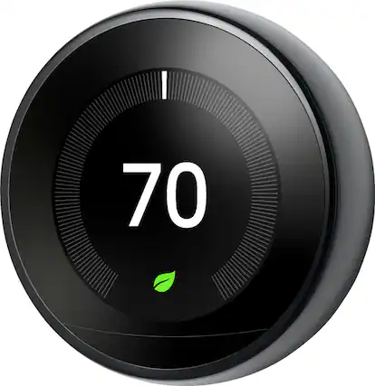 Front. Google - Nest Learning Smart Wifi Thermostat - Black.
