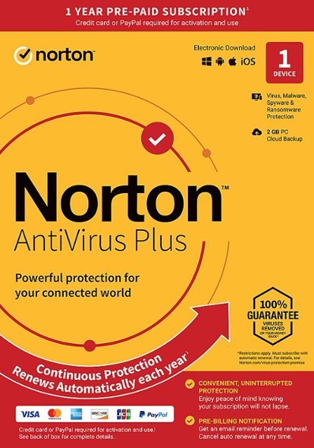 Front. Norton - AntiVirus Plus (1 Device) Antivirus Software + Password Manager + Smart Firewall + PC Cloud Backup (1 Year Subscription).