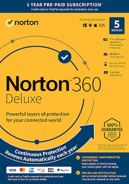 Norton 360 Deluxe 5 Devices 1 Year Subscription With Auto Renewal Android Mac Windows Ios Syc940800f006 Best Buy