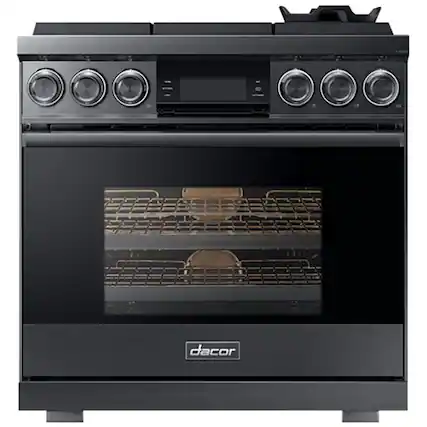 Front. Dacor - Contemporary 5.4 Cu. Ft. Self-Cleaning Freestanding Gas Convection Range with 6 burners, Liquid Propane Convertible - stainless steel.