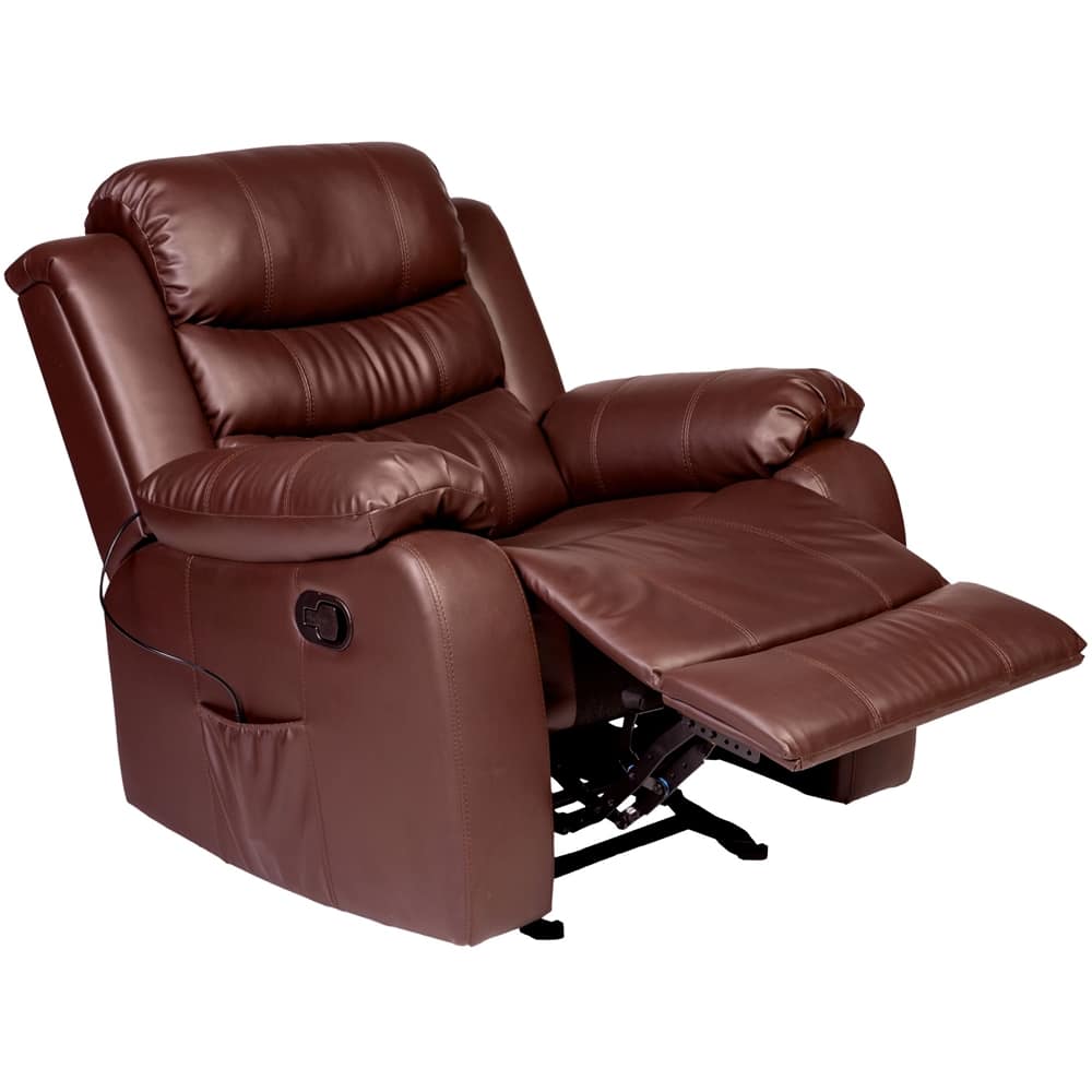 Left View: Relaxzen - Oscar PU Coated Leather Recliner - Brown