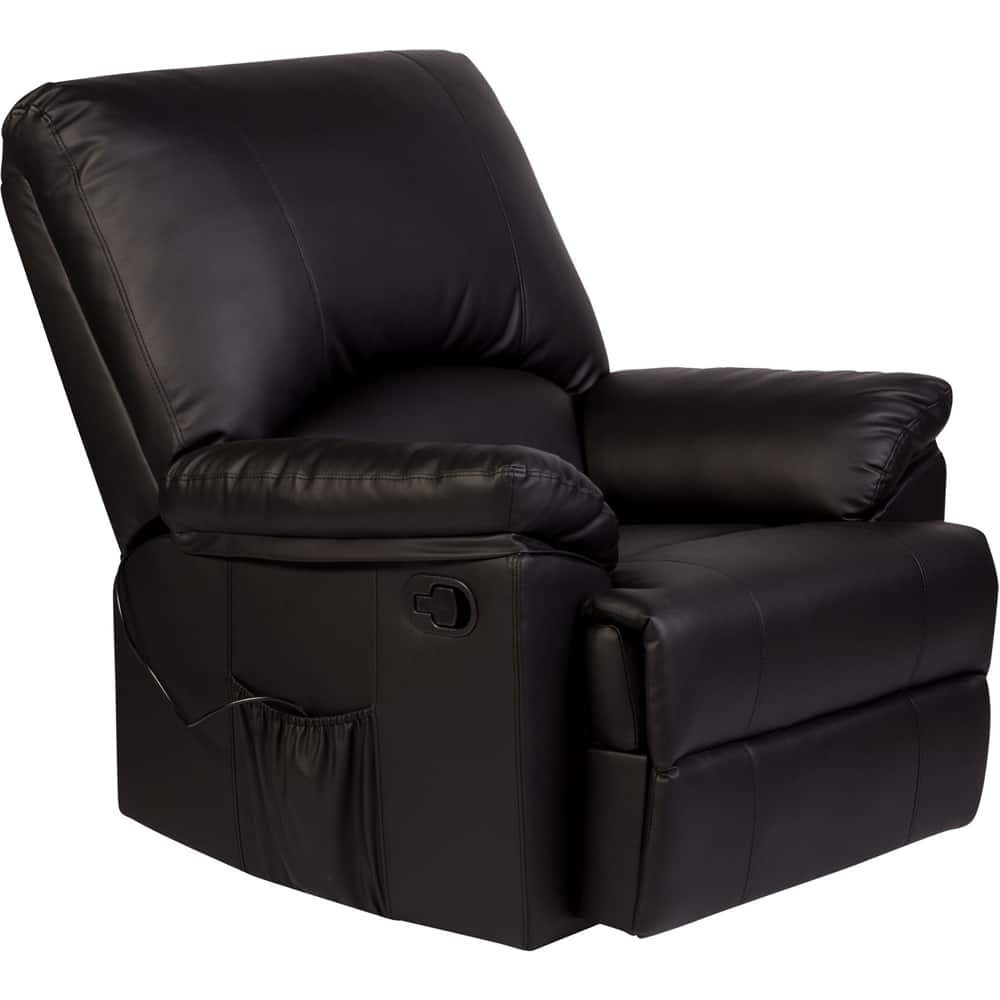 Left View: Relaxzen - Bonded Leather Recliner - Black