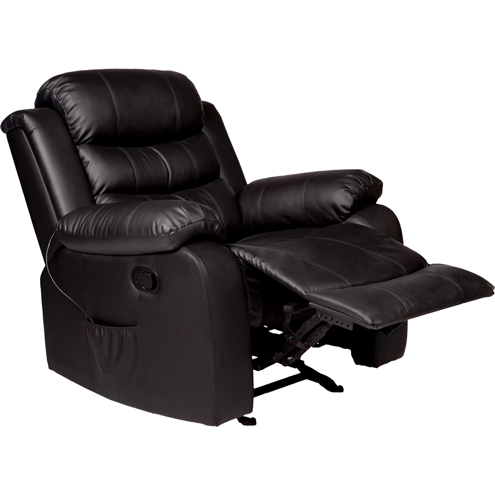 Left View: Relaxzen - Oscar PU Coated Leather Recliner - Black