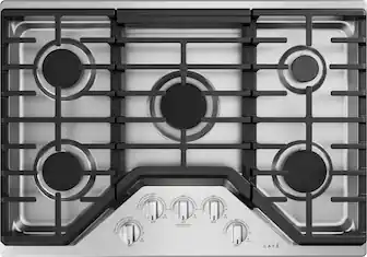 Café - 30 in. Wide 5 Burner Built-In Gas Cooktop, Customizable with White LED Backlit, Heavy-Duty Knobs - Stainless Steel