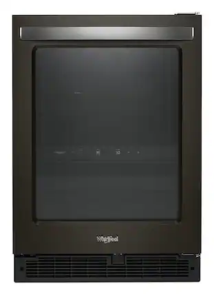 Front. Whirlpool - 14-Bottle Dual Zone Wine Refrigerator - Black Stainless Steel.