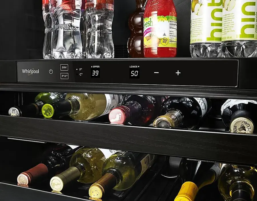 Alt View 14. Whirlpool - 14-Bottle Dual Zone Wine Refrigerator - Black Stainless Steel.