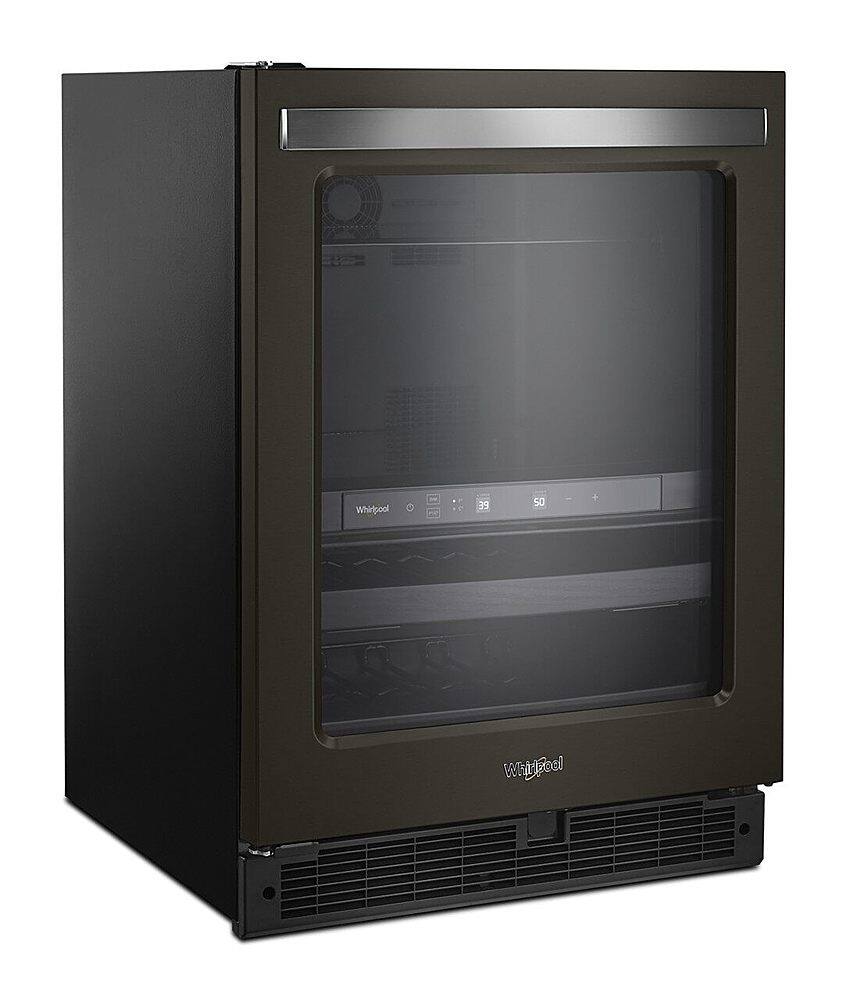 Left. Whirlpool - 14-Bottle Dual Zone Wine Refrigerator - Black stainless steel.