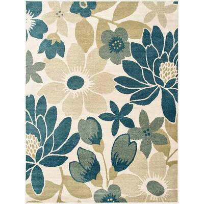 Noble House - Reeders Floral 5'3" x 7' Rug - Ivory/Blue