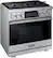 Left. Dacor - Contemporary 5.4 Cu. Ft. Self-Cleaning Freestanding Gas Convection Range with 6 burners, Liquid Propane Convertible - Silver Stainless Steel.