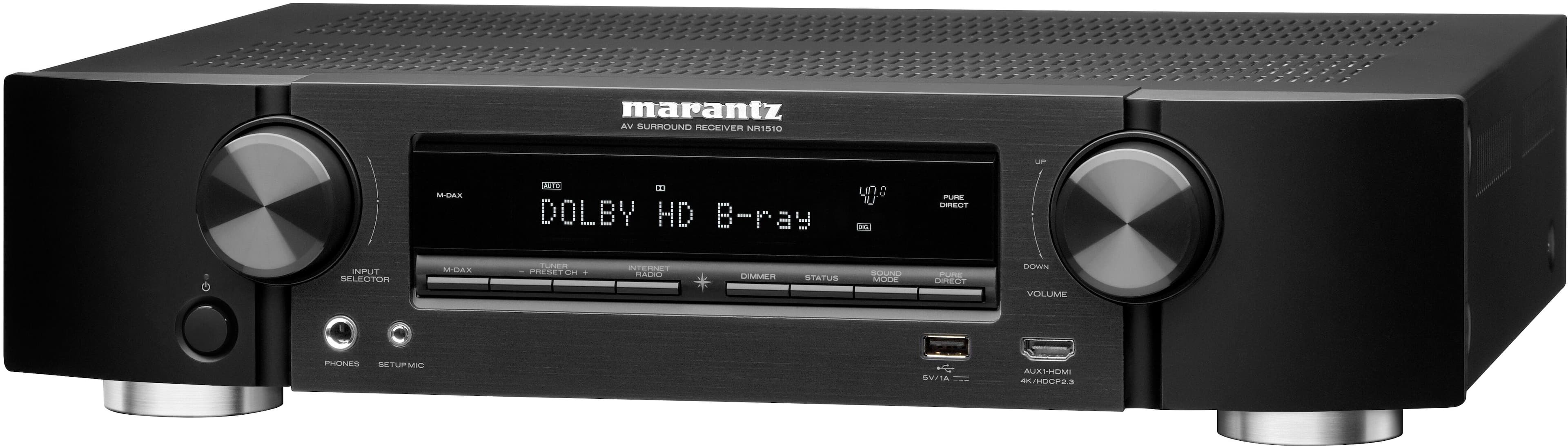 Angle. Marantz - NR1510 NR 5.2-Ch. Bluetooth Capable With HEOS 4K Ultra HD HDR Compatible A/V Home Theater Receiver - Black.