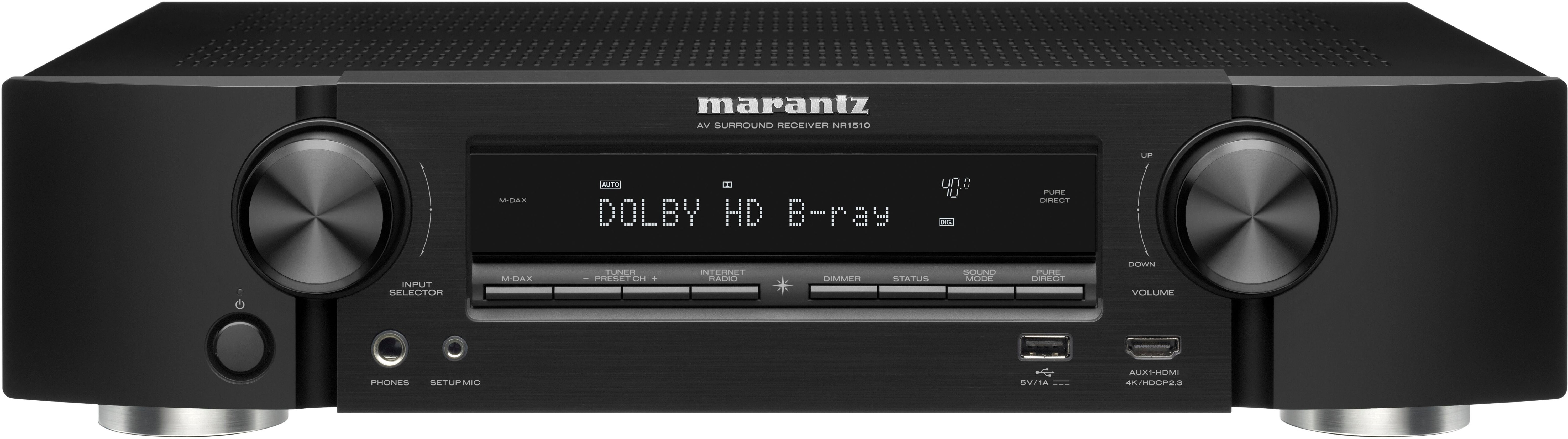 Angle View: Marantz NR1710 – Slim 4K UHD 7.2 Channel AV Receiver, Immersive Movies, Music & Gaming, Wi-Fi, Bluetooth, HEOS + Alexa - Black