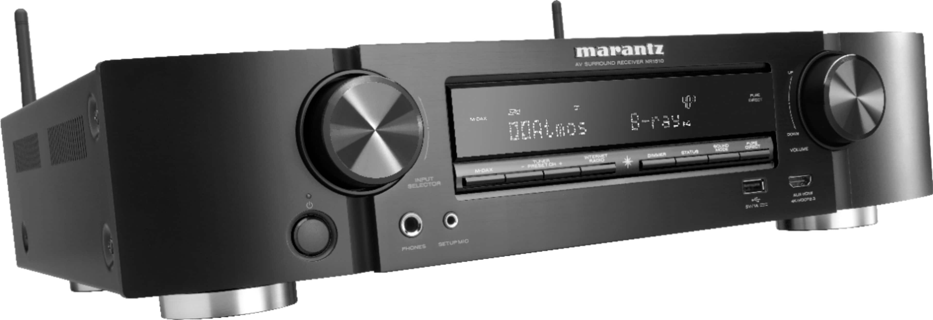 Left. Marantz - NR1510 NR 5.2-Ch. Bluetooth Capable With HEOS 4K Ultra HD HDR Compatible A/V Home Theater Receiver - Black.