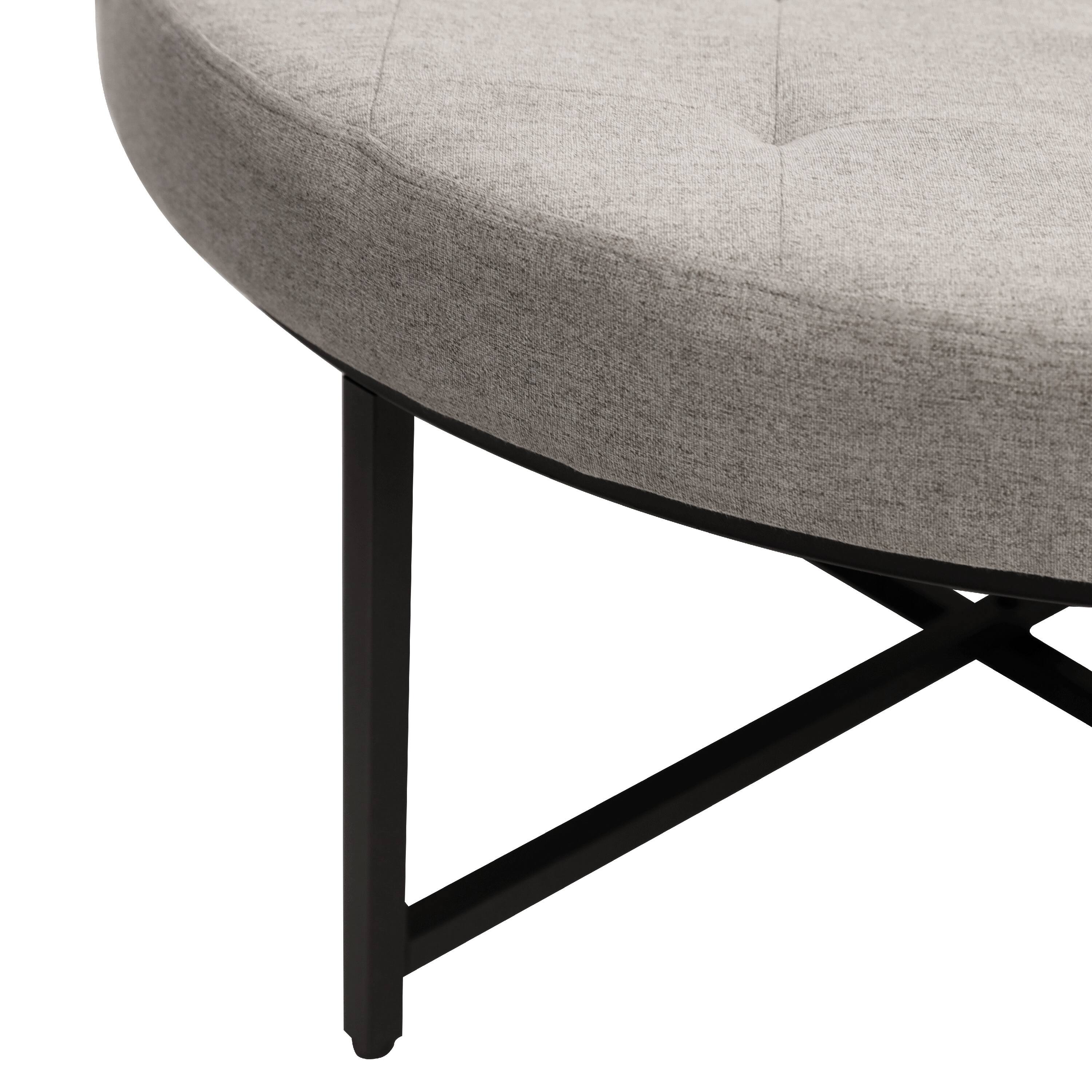Alt View 8. Emma + Oliver - Aranda 34 in. Cotton Linen Round Ottoman with Tufted Design and Sturdy Iron Frame - Gray.