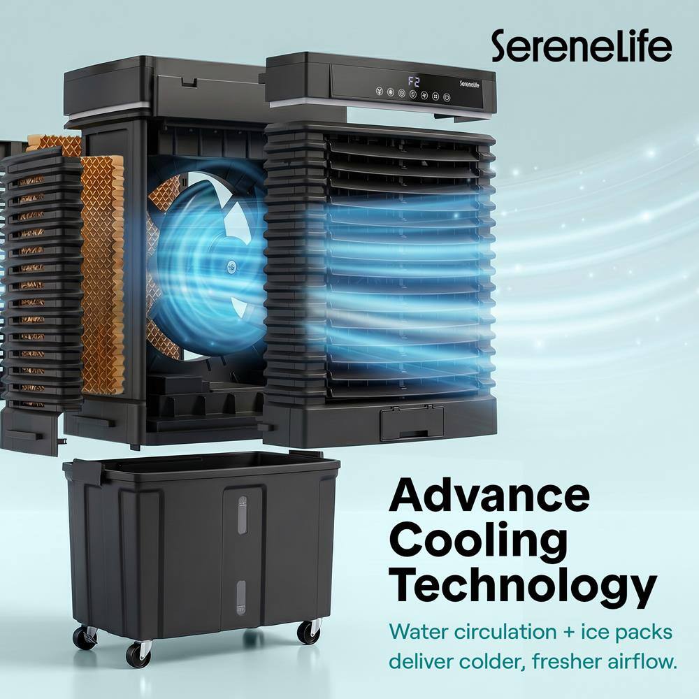 SereneLife - F2

Advance Cooling Technology
Water circulation + ice packs deliver colder, fresher airflow.