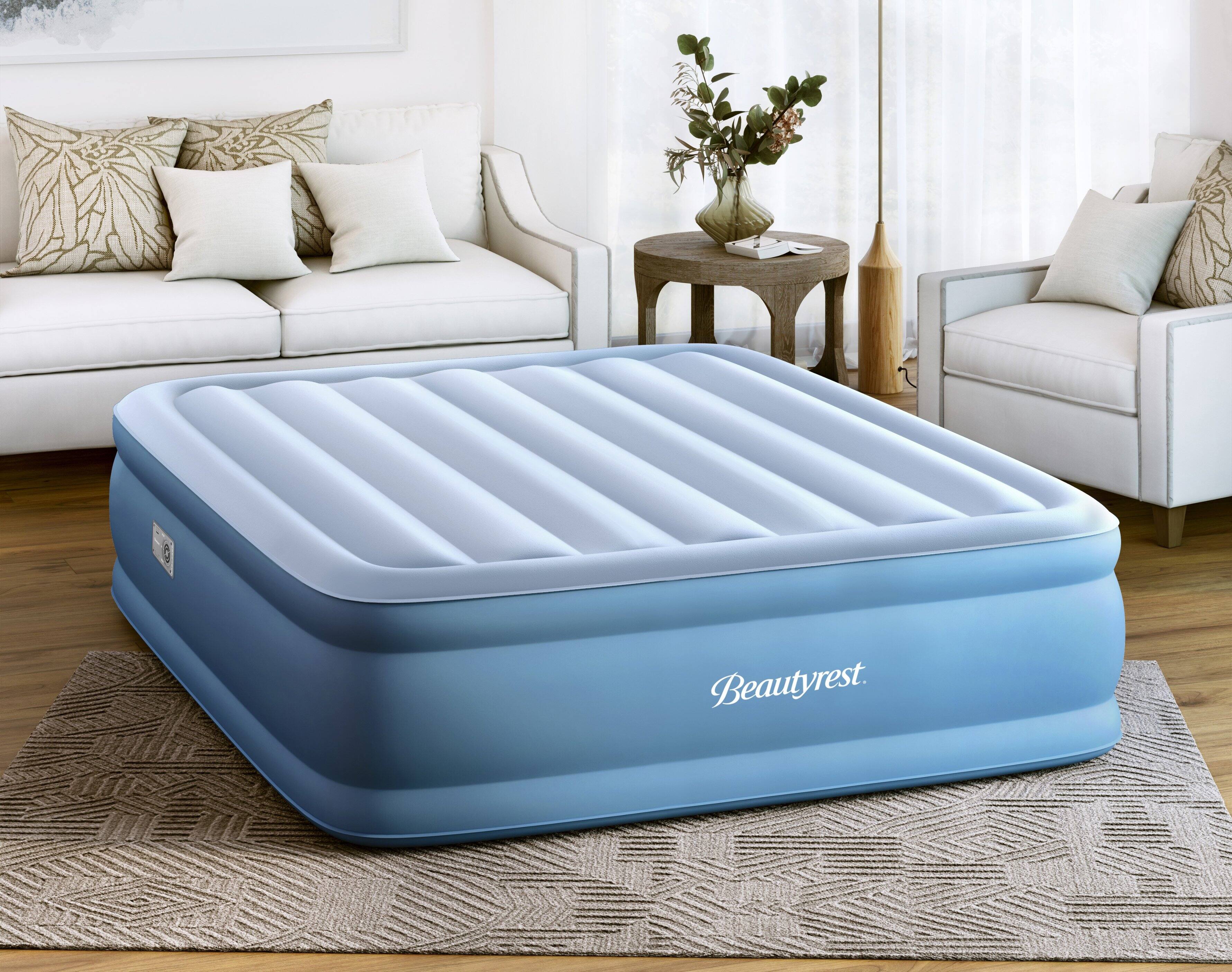Alt View 3. Beautyrest - Beautyrest Sensarest Raised Inflatable Air Mattress with Built-In Pump, Queen - GRAY/BLUE.
