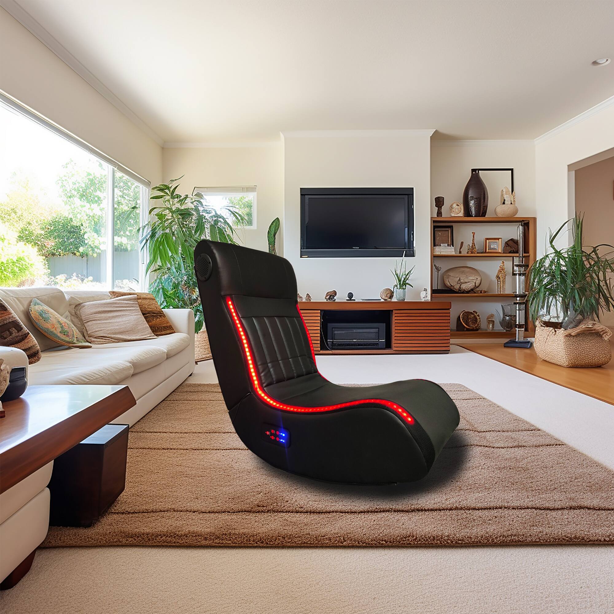 Left. GOODSILO - Foldable Gaming Chair with Speakers, LED Lights, Bluetooth, Vibration & USB - Black.