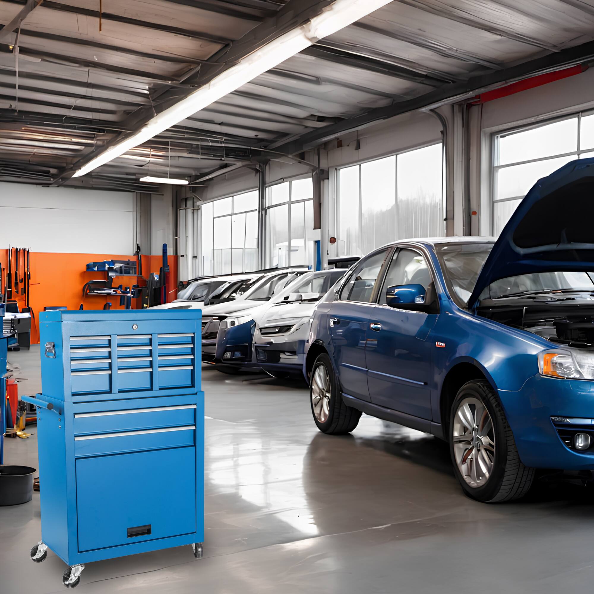 Alt View 3. ELEMENT ACE - 8-Drawer Rolling Tool Storage Cabinet with Detachable Top Chest, Lockable Wheels and Side Storage Hooks for Garage - Blue.