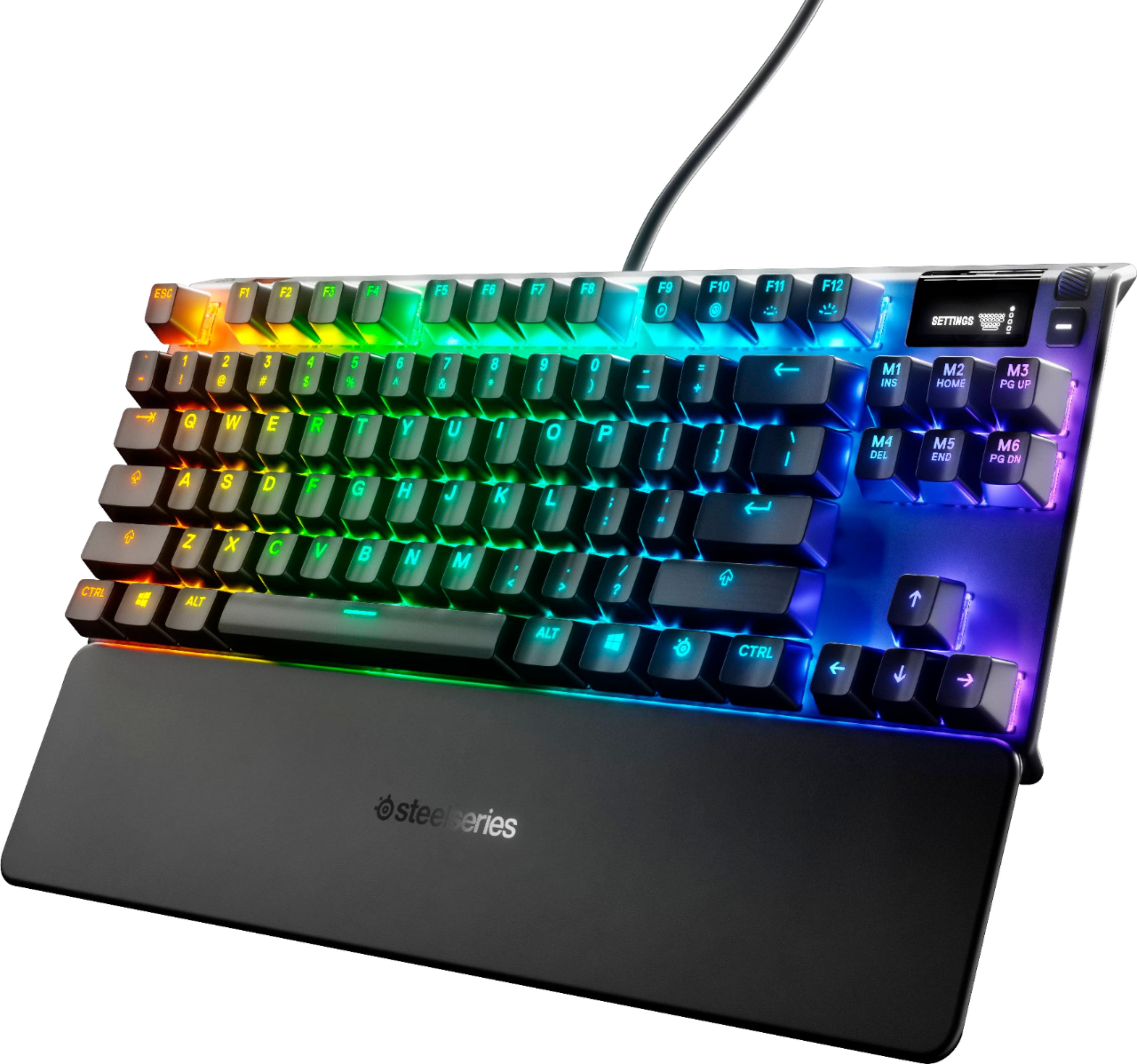 Angle. SteelSeries - Apex 7 TKL Wired Mechanical Red Linear & Quiet Switch Gaming Keyboard with RGB Backlighting - Black.