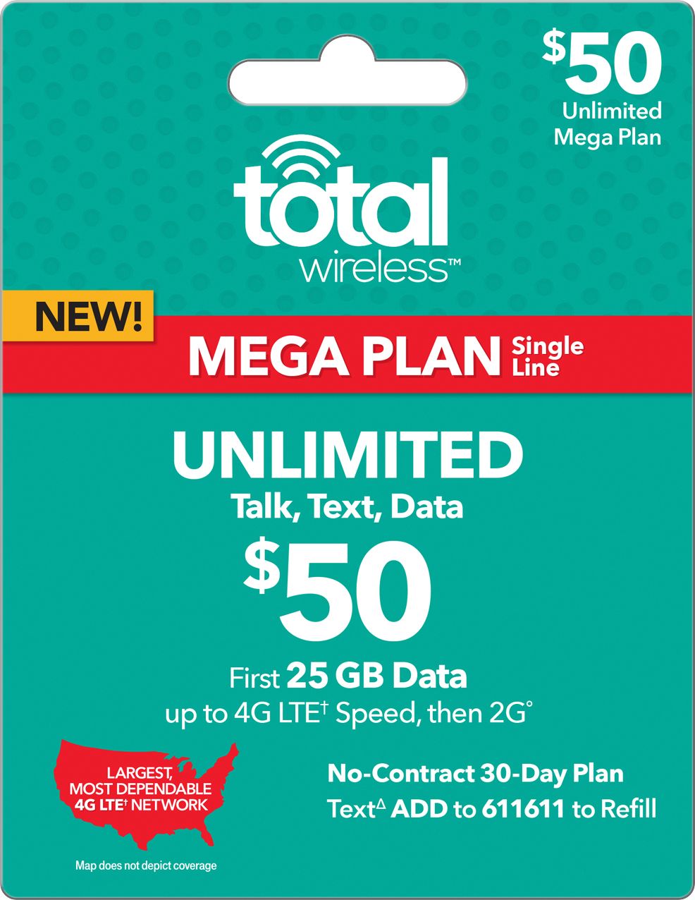 Best Buy: Total Wireless $50 Prepaid Phone Card TOTAL WIRELESS V19 BB UNL $50
