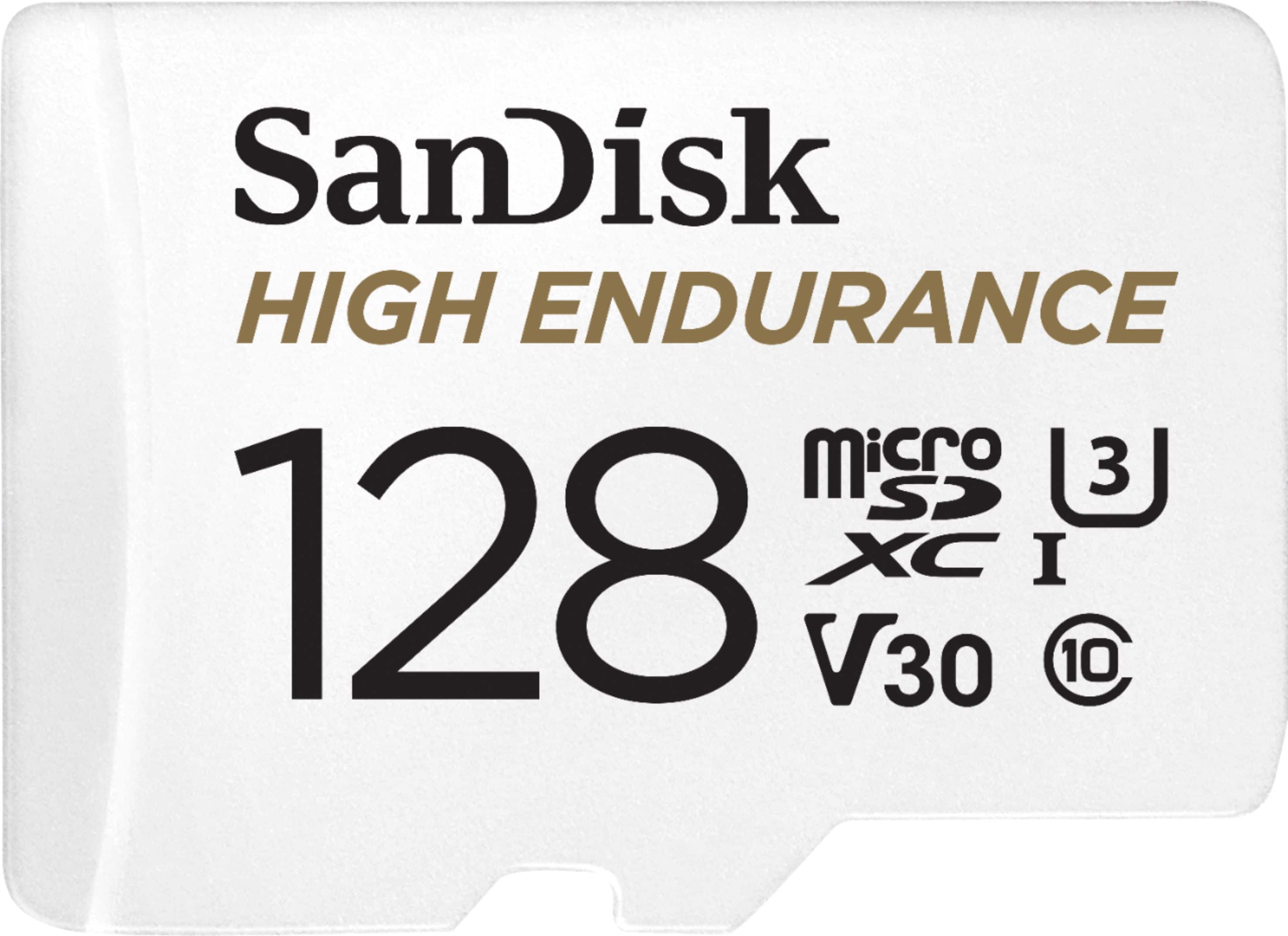 Front. SanDisk - 128GB microSDXC High Endurance UHS-I Memory Card - White.