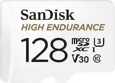 Front. SanDisk - 128GB microSDXC High Endurance UHS-I Memory Card - White.