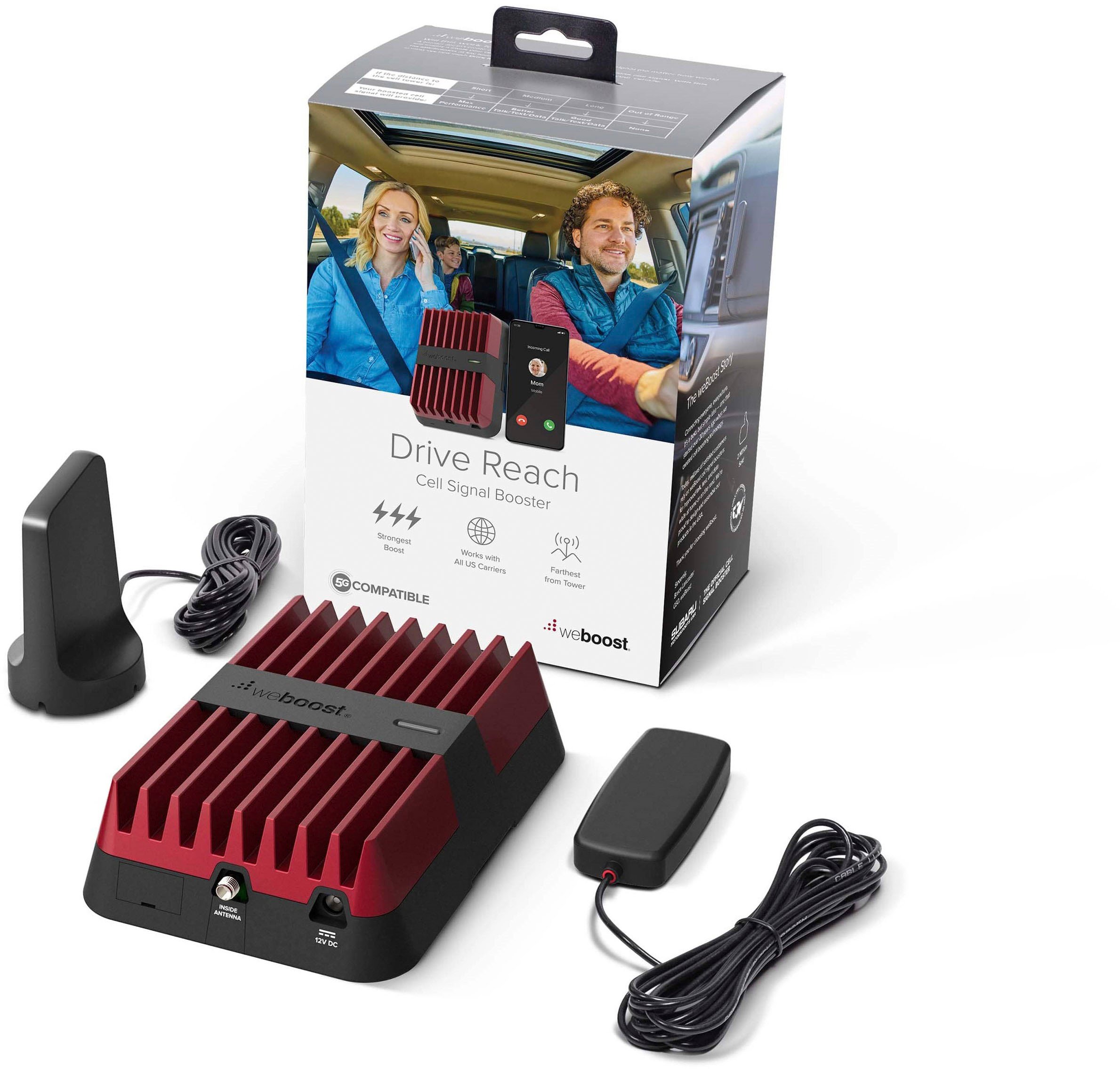 Angle View: weBoost - Drive Reach Vehicle Cell Phone Signal Booster Kit for Car, Truck, and SUV, Boosts 5G & 4G LTE for All U.S. Carriers - Red