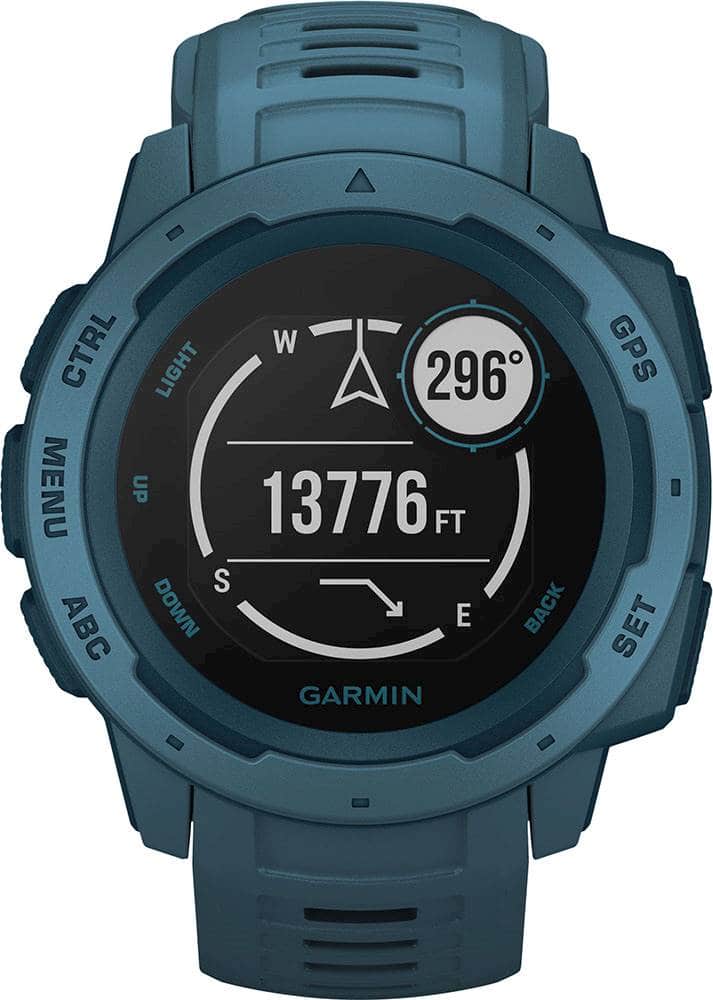 Front. Garmin - Instinct GPS Smartwatch 45mm Fiber-Reinforced Polymer - Lakeside Blue.