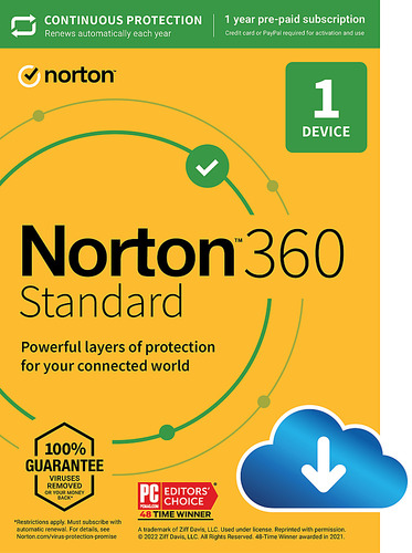 Norton - 360 Standard (1-Device) (1-Year Subscription with Auto Renewal) - Android|Mac|Windows|iOS [Digital] was $69.99 now $14.99 (79.0% off)