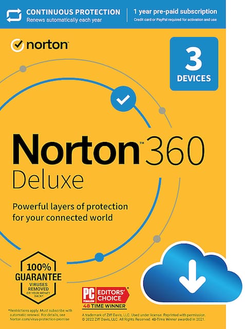 Norton 360 Deluxe (3-Devices) (1-Year Subscription) Android|Mac|Windows