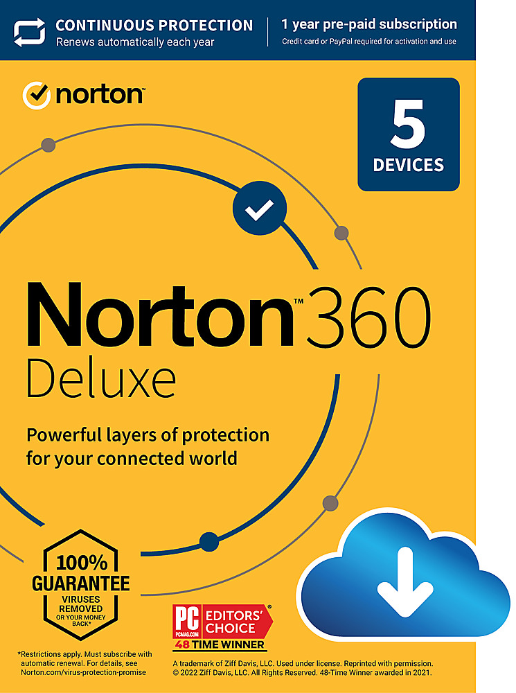 Norton - 360 Deluxe (5-Devices) (1-Year Subscription with Auto Renewal) - Android, Mac, Windows, iOS [Digital]