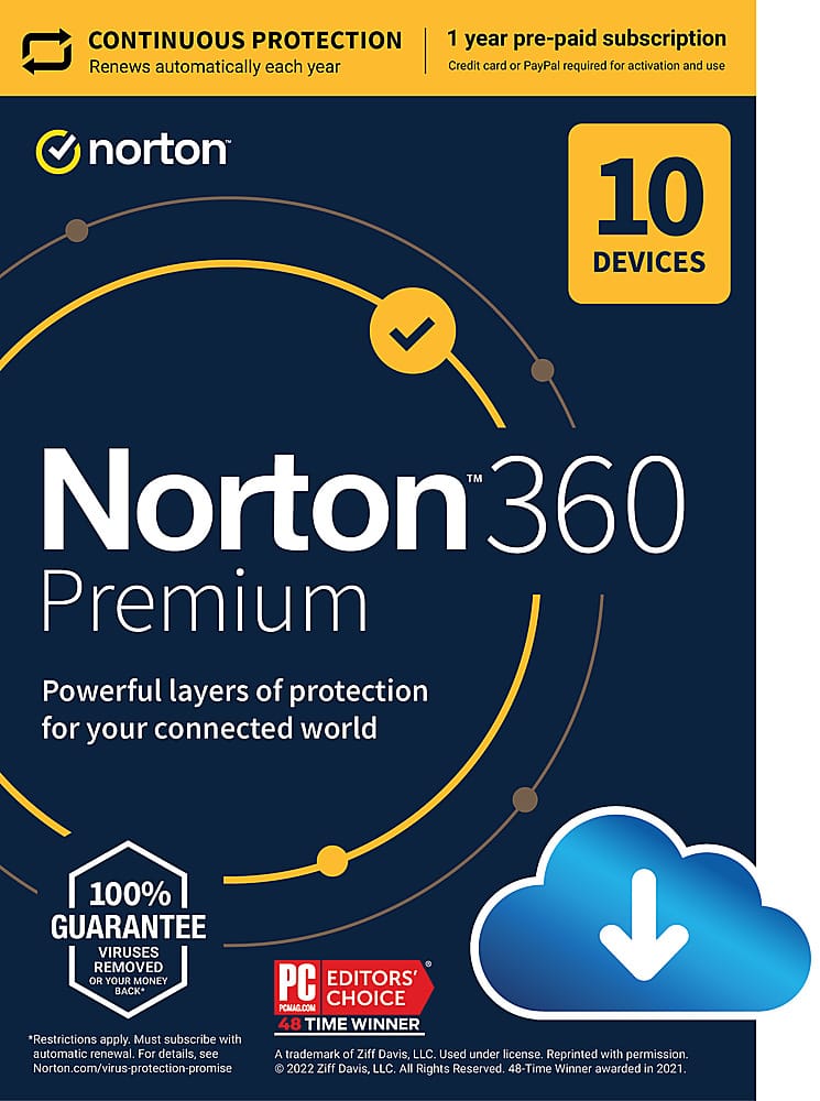 Norton 360 Premium (10-Device) Antivirus Internet Security Software + VPN +  Dark Web Monitoring (1 Year Subscription) Android