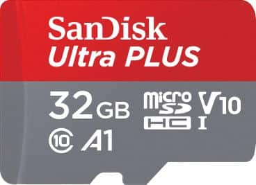 Front. SanDisk - Ultra PLUS 32GB microSDHC UHS-I Memory Card - Gray/red.